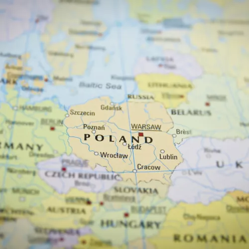 Zdjęcie mapy Europy wyśrodkowane na Polskę